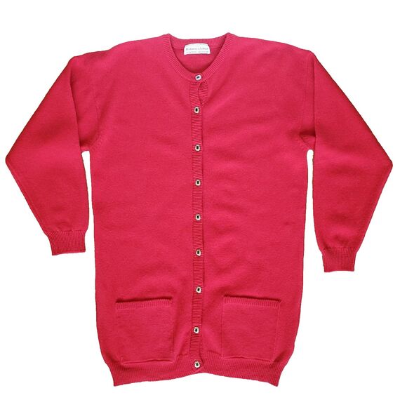 Mackinnon of Scotland Wool Cardigan Sz M Long Red Button Up Tunic Holiday Preppy - Picture 2 of 9